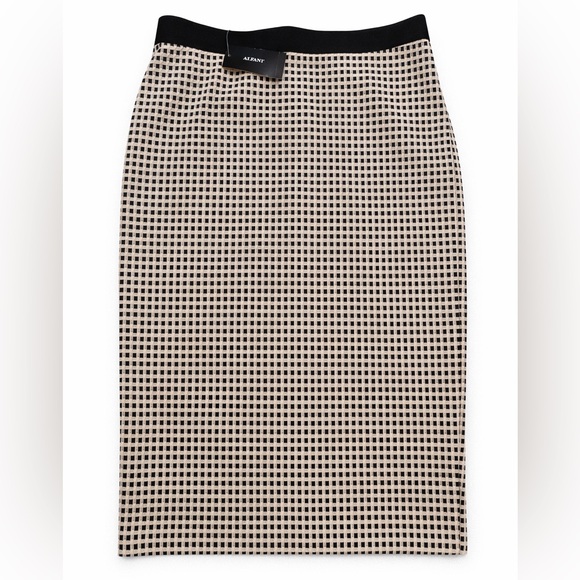 Alfani Gingham Pencil Skirt Tan Black Size Small NWT Classic Workwear Chic - Picture 3 of 3